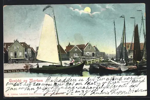 AK Marken, Panorama mit Segelboot