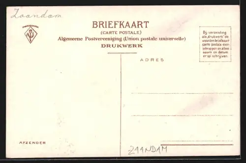 AK Zaandam, Parkanlage mit Promenade und Blick auf Häuser