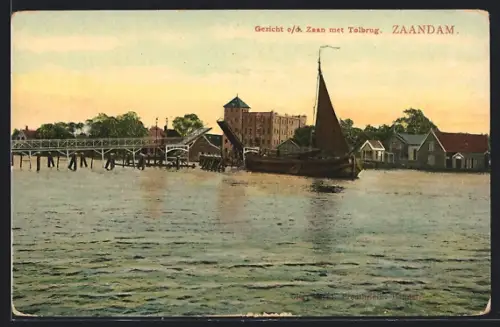 AK Zaandam, Gezicht o. d. Zaan met Tolbrug