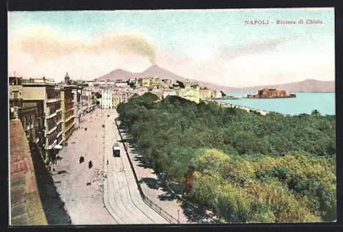 AK Napoli, Riviera du Chiaia, Strassenbahn