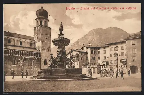 AK Trento, Piazza del duomo e fontana a Nettuno