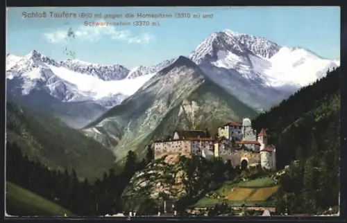 AK Sand in Taufers, Schloss Taufers gegen die Hornspitzen und Schwarzenstein