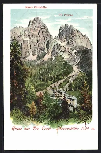 AK Cortina, Tre Croci, Panorama, Monte Christallo & Piz Popena