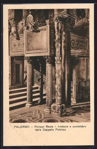 AK Palermo, Palazzo Reale, Ambone e candelabro nella Capella Palatina