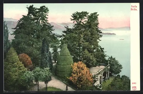 AK Isola Bella, Parkpartie mit Wasserblick