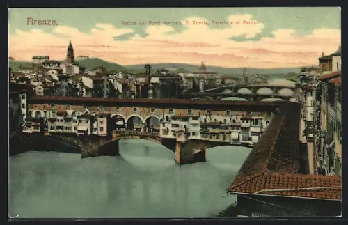 AK Firenze, Veduta dei Ponti Vecchio, S. Trinita e di Ferro