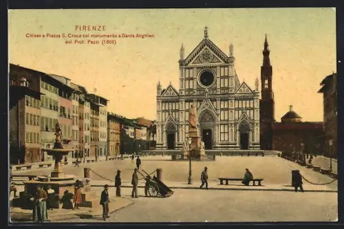 AK Firenze, Chiesa e Piazza S. Croce col monumento a Dante Alighieri