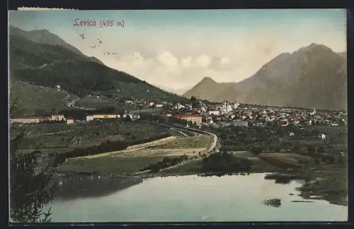 AK Levico, Ortsansicht vom Wasser aus