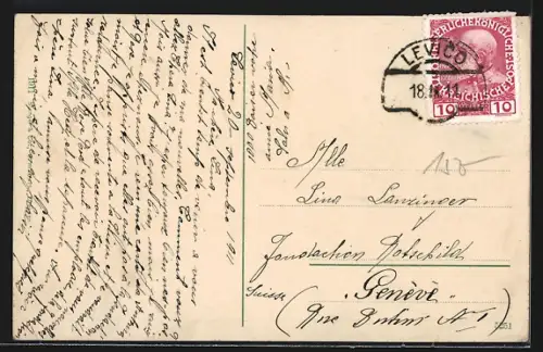 AK Levico, Ortsansicht vom Wasser aus