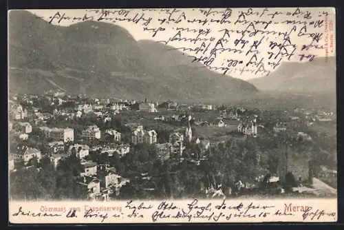 AK Meran, Obermais, Ortsansicht vom Trappeinerweg