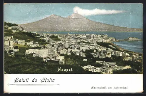 AK Neapel, Gesamtansicht mit Vesuv aus der Vogelschau