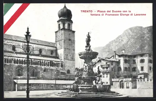 AK Trento, Piazza del Duomo con la fontana di Francesco Giongo di Lavarone