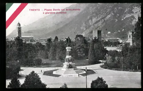 AK Trento, Piazza Dante col monumento e giardino pubblico
