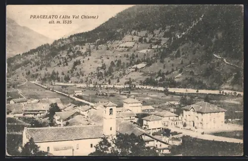 AK Pragelato /Alta Val Chisone, Panorama mit Kirche