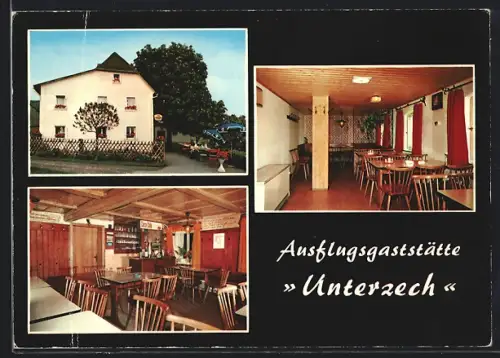 AK Regnitzlosau, Ausflugsgaststätte Unterzech, Inh. Hans Höra, Gastraum, Aussenansicht