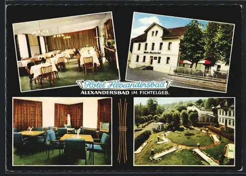 AK Alexandersbad /Fichtelgeb., Hotel Alexandersbad, Gasträume, Minigolfanlage, Inh. G. u. H. Novitainuck