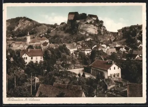AK Pottenstein /Fr. Schweiz, Burg, Kirche, Ortsansicht