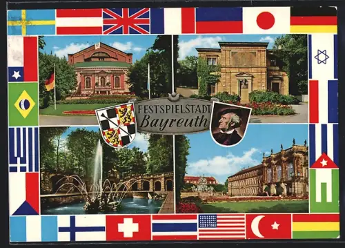 AK Bayreuth, Festspielhaus, Opernhaus, Schloss, Park mit Brunnen