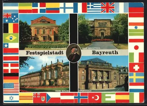 AK Bayreuth, Festspielhaus, Haus Wahnfried, Neues Schloss, Opernhaus