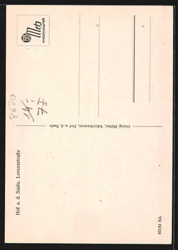 AK Hof a. d. Saale, Lorenzstrasse, Kirche