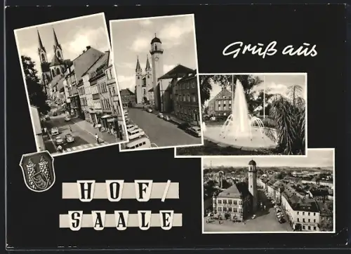 AK Hof /Saale, Kirche, Rathaus, Brunnen