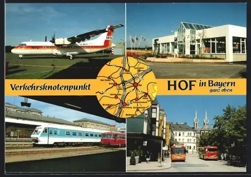 AK Hof in Bayern, Regionalflughafen, Bahnhof, Busbahnhof, Flugzeug