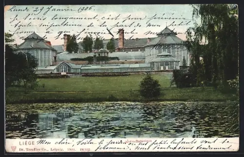 AK Liege, Le Jardin Botanique vom Teich aus