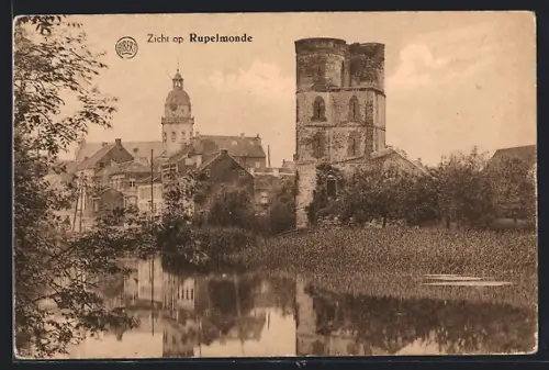 AK Rupelmonde, Panorama mit Turm