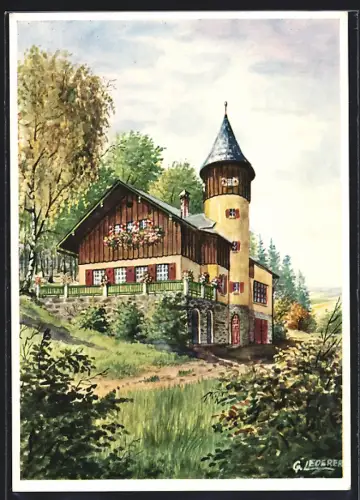 Künstler-AK Sparneck im Fichtelgebirge, Gasthaus Heimatliebe, Inh. Herbert Lederer
