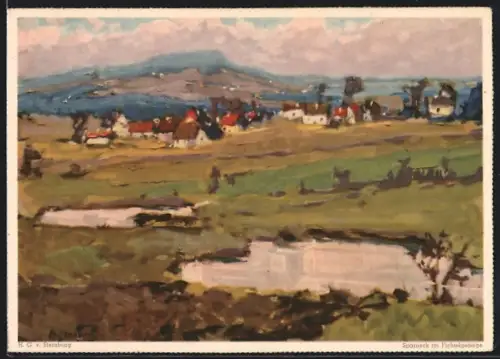 Künstler-AK Sparneck im Fichtelgebirge, Ortsansicht mit Umgebung