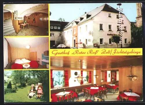 AK Zell /Fichtelgebirge, Gasthof Rotes Ross, Innenansichten, Garten, Bes. Inge Gesell
