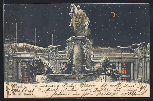 Mondschein-Lithographie Berlin, National-Denkmal bei Nacht