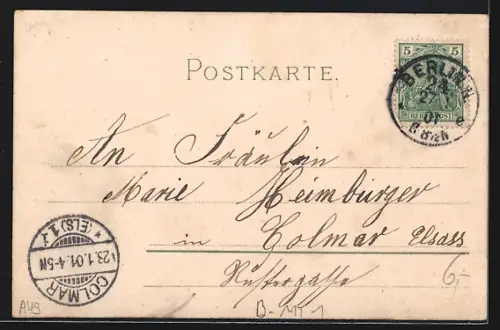 Mondschein-Lithographie Berlin, National-Denkmal bei Nacht