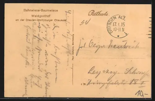 AK Boxdorf, Gasthaus Bahnweise-Baumwiese an der Dresden-Moritzburger Chaussee