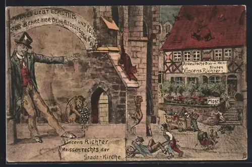 Künstler-AK Meissen / Elbe, Gasthaus Vincens Richter