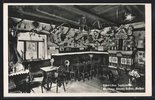 AK Meissen a. d. Elbe, Gasthaus Weinhaus Vincenz Richter, Historisches Jagdzimmer