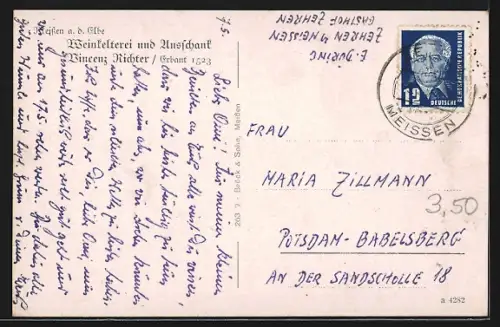 AK Meissen a. d. Elbe, Gasthof Weinstube Vincenz Richter