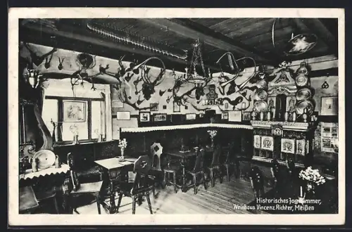 AK Meissen, Gasthof Weinhaus Vincenz Richter, Historisches Jagdzimmer