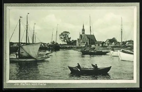 AK Hela, Hafen mit Blick zur Kirche