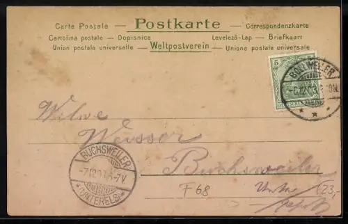 Lithographie Bollweiler, Bahnhof und Panorama