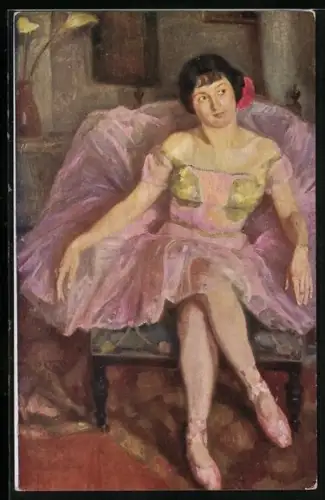 AK Ballettänzerin sitzt auf einem Sessel