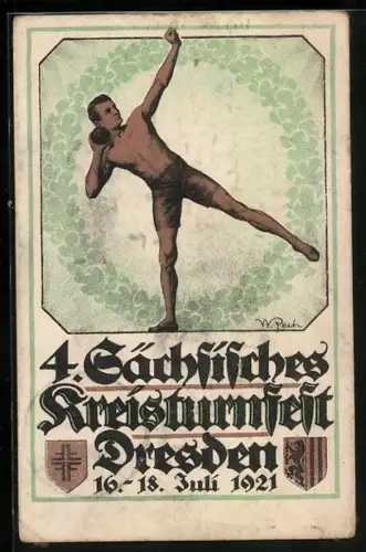 AK Dresden, 4. Sächsisches Kreisturnfest 1921, Der Kugelstosser