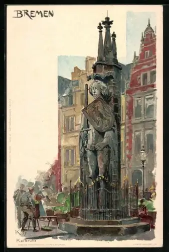 Künstler-AK Heinrich Kley: Bremen, Der Roland auf dem Marktplatz