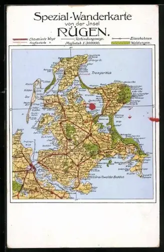 AK Bergen / Rügen, Landkarte mit Stralsund, Heidhof und Granitzer Ort