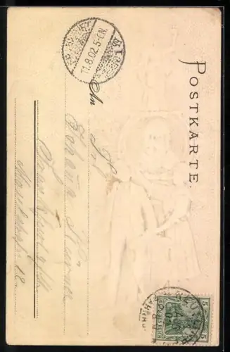 AK Turner mit Wappen vor einem Relief von Turnvater Jahn