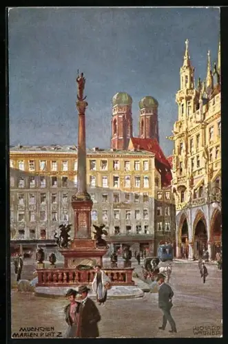 Künstler-AK sign. Richard Wagner: München, Marienplatz