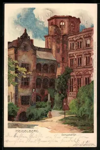 Künstler-AK K. Mutter: Heidelberg, Partie im Schlosshof um 1900