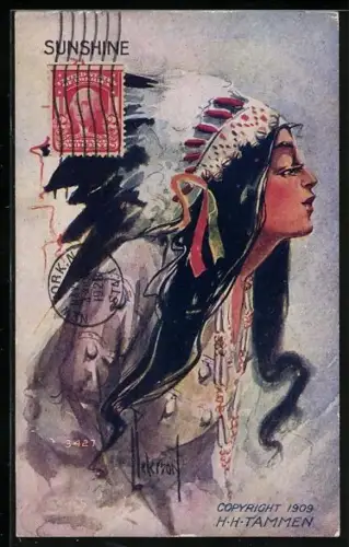 AK Sunshine, Indianer mit tollen Kopfschmuck