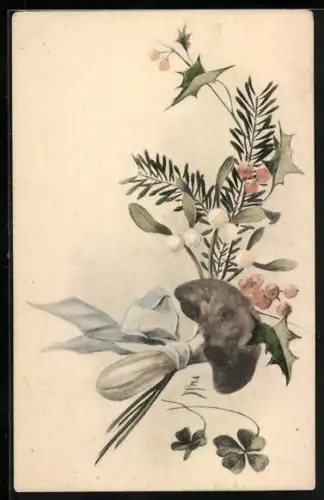 AK Champignon mit Zweigen