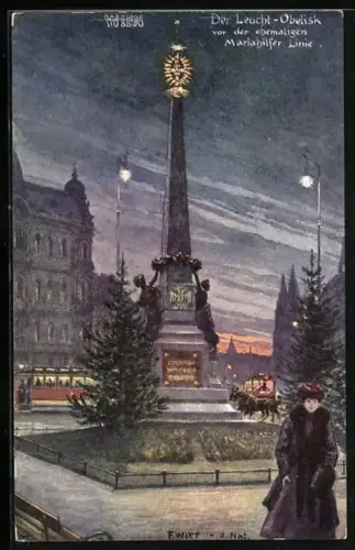 Künstler-AK Wien, der Leucht-Obelisk